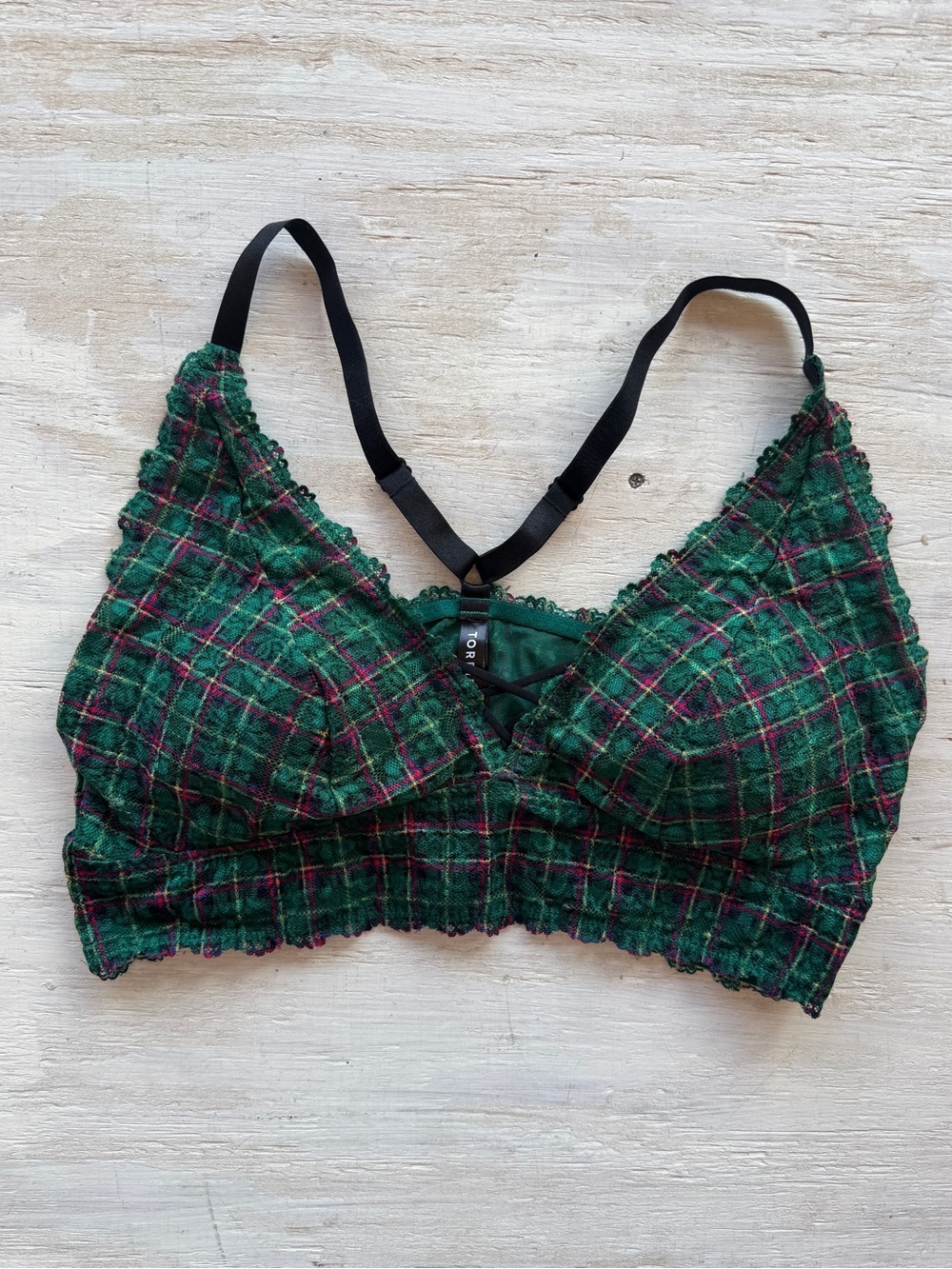 torrid Green Plaid Lace-Trim Racerback Bralette with Black Straps Plus Size 2